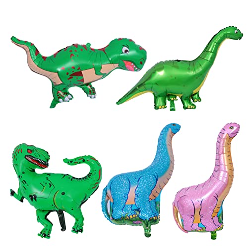 CHILDWEET 5 Stück Dinosaurier Mylar Folienballons Cartoon Ballon Set Für Geburtstagsfeiern Kinderpartys Und Themenaktivitäten Partyzubehör Bunten Farben von CHILDWEET