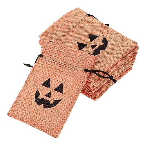 CHILDWEET 50 Stück Beutel Mit Kordelzug Halloween-goodies-beutel Tasche Mit Kordelzug Große Süßigkeiten Halloween-kürbis-süßigkeitsbeutel Halloween-partybevorzugungstaschen Hanfimitat Orange von CHILDWEET