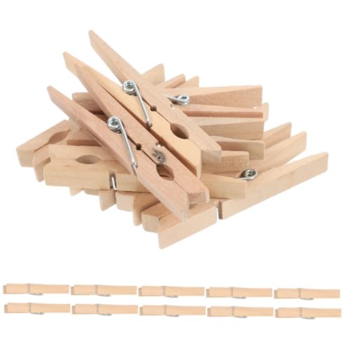 CHILDWEET 50 Stück Holzclip Fotovand bilder aufhängen Dekorative Clips Holzklips Kleine Bastelprojekte bilderrahmen Wäscheklammer aus Holz Mini-Bildclips Wäscheklammern Edelstahl Light Brown von CHILDWEET