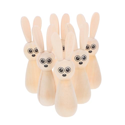 CHILDWEET 6St Osterhasenpuppe Kaninchen für wortlose Dekoration hängender Lampenschirm Log-Farbpuppe Basteln Holzkaninchen Osterhasen aus Holz basteln tierisches Holzhandwerk von CHILDWEET