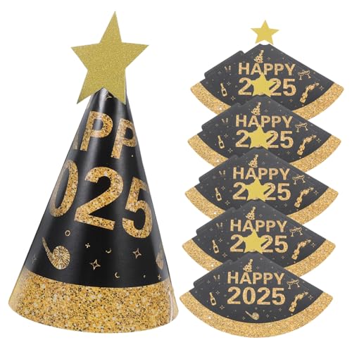 CHILDWEET 6St schwarzgoldener Papierhut Partydekoration partyzubehör Partyaccessoire Partyhüte für Silvester-Partyhüte 2025 Kegelhut aus Papier Partyhüte Neujahr Silvester Hut Neujahrshüte von CHILDWEET