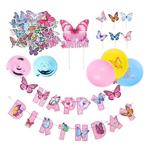 CHILDWEET Luftballons Geburtstagsfeier Verzierungen Set Partybanner Geburtstagsaufsätze Luftballons Schmetterlinge Aufkleber Perfekte Für Kindergeburtstag Babyparty Jugendweihe von CHILDWEET