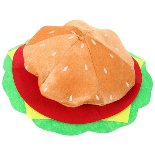 CHILDWEET Hamburger Hut Cinco De Mayo Partyhüte Hamburger-kopfbedeckung Plüsch-food-cosplay-mütze Karikatur Performance-hut-requisite Verrücktes Hut-tageskostüm Burger-kopfschmuck Polyester von CHILDWEET