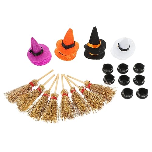 CHILDWEET Mini Hexenhüte Set Für Halloween 1 Satz Mit Mini Besen Und Kleinem Kessel Perfekte Halloween Dekorationen Für Partys Und Kreative Bastelprojekte Und Bunt von CHILDWEET