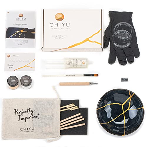 CHIYU Bio Kintsugi Reparatur Set: Bio Repair Kit - Gold & Silber – Goldkleber - Biobasiert – Lebensmittelecht - Das vollständigste und haltbarste Set von CHIYU