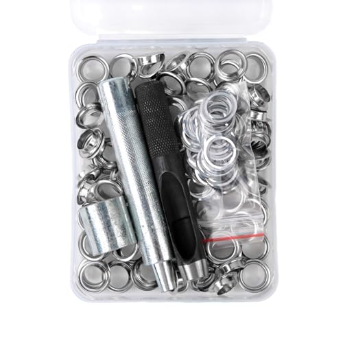 CHIZISX 100PCS 6mm/8mm/10mm Ösen Ösen Kits Mit Locher Werkzeug Metall Tülle Werkzeug Kits Für Stoff Vorhänge Leinwand Gürtel von CHIZISX