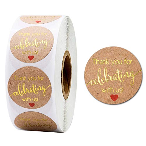 CHIZISX 500 Stück 2,5 cm Kraftpapier Thank You For Celebrating With US Aufkleber Hochzeit Siegel Etiketten Scrapbooking Paket Schreibwaren Dekoration von CHIZISX