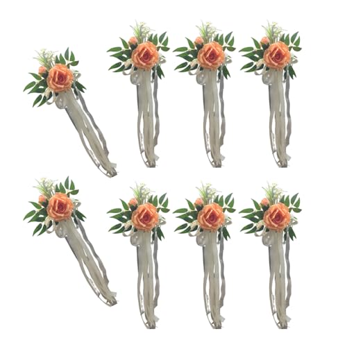 CHIZISX 6 Stück Hochzeitszeremonie Ornament anspruchsvolle Stuhl-Verzierungen mit künstlichen Blumenbänken Blumen von CHIZISX