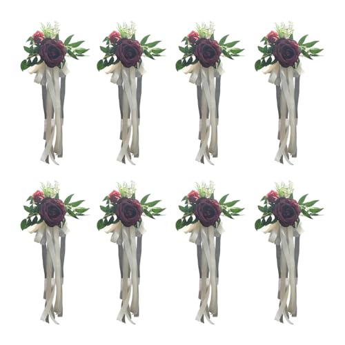 CHIZISX 6 Stück Hochzeitszeremonie Ornament anspruchsvolle Stuhl-Verzierungen mit künstlichen Blumenbänken Blumen von CHIZISX