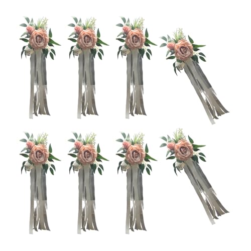 CHIZISX 6 Stück Hochzeitszeremonie Ornament anspruchsvolle Stuhl-Verzierungen mit künstlichen Blumenbänken Blumen von CHIZISX