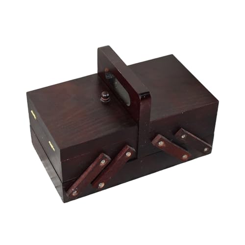 CHIZISX Faltbare Aufbewahrungsbox für Nähzubehör mit 4 Fächern, Holz, für Make-up, Schmuck, Organizer von CHIZISX