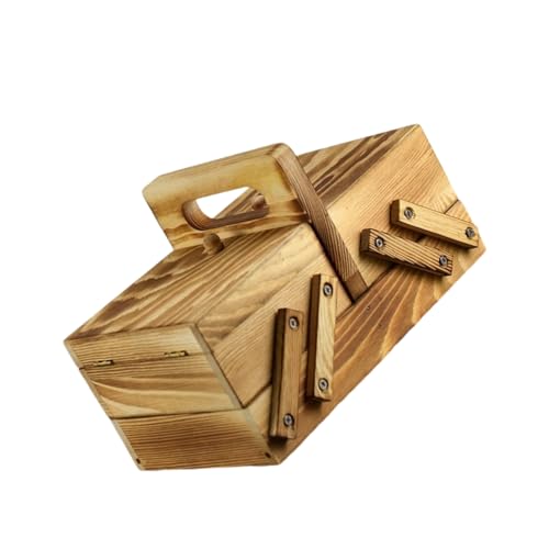 CHIZISX Faltbare Aufbewahrungsbox für Nähzubehör mit 4 Fächern, Holz, für Make-up, Schmuck, Organizer von CHIZISX