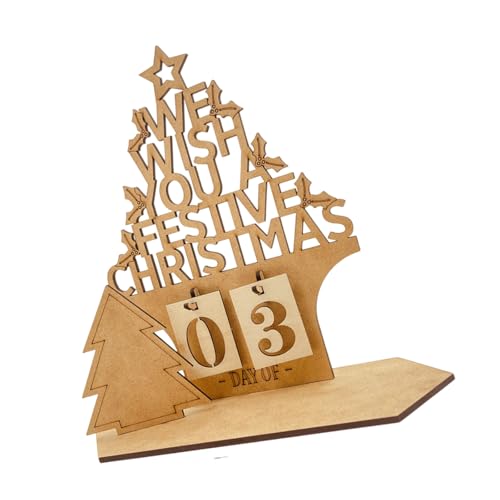 CHIZISX Stilvoller Countdown-Kalender, Holz-Adventsdekoration, für Zuhause und Büro, handgefertigt, Festival, Desktop-Ornament von CHIZISX