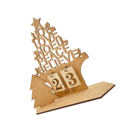 CHIZISX Stilvoller Countdown-Kalender, Holz-Adventsdekoration, für Zuhause und Büro, handgefertigt, Festival, Desktop-Ornament von CHIZISX