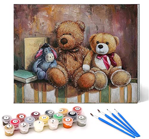 DIY Malen nach Zahlen Kinder für Erwachsene Anfänger Leinen Leinwand Acryl Anzahl Malerei Geschenke Teddybär Tier Wandkunst Home Decoration 40x50cm Rahmenlos von CHKNUJY