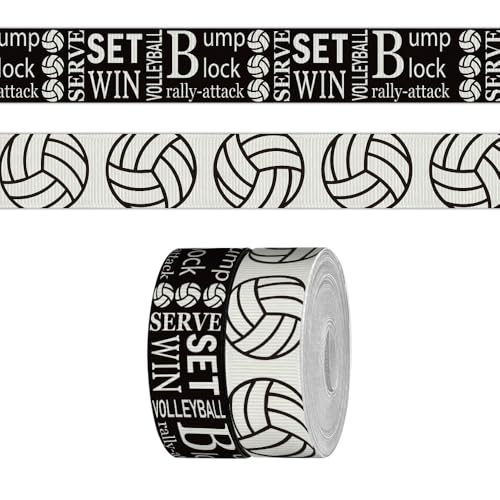 2 Rollen 7 Meter Sport Volleyball Band zum Basteln Nähen 2,2 cm schwarz weiß Ripsbänder für Geschenkverpackungen, Bahnfeldbälle Bänder für Haarschleife Cheerleader Zubehör von CHMOART