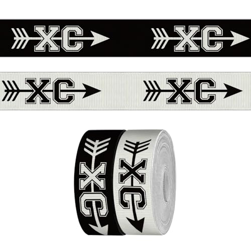 2 Rollen Cross Country XC Pfeilband zum Basteln und Nähen, 2,2 cm schwarz-weiß, Ripsbänder für Geschenkverpackungen, Sport-Rennbänder für Haarschleifen, Cheerleader-Zubehör von CHMOART