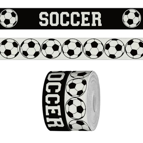 2 Rollen Sport-Fußballband zum Basteln und Nähen, 2,2 cm großes, weißes schwarzes Ripsband für Geschenkverpackungen, Fußballspielbänder für Haarschleifen, Cheerleader-Zubehör von CHMOART