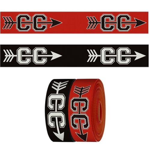 2 Rollen Sportband zum Basteln und Nähen, 2,2 cm großes, schwarz-rotes Ripsband für Geschenkverpackungen, Cross-Country-CC-Pfeilbänder für Haarschleifen, Cheerleader-Zubehör von CHMOART