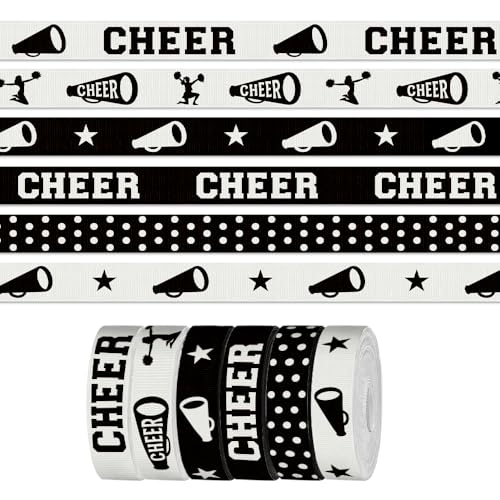 6 Stück 2,7 m Sport Cheerleading Band zum Basteln Nähen, 0,9 cm weiß schwarz Ripsbänder für Geschenkverpackungen, Cheers Klaxons Bänder für Haarschleifen, Cheerleader-Zubehör von CHMOART