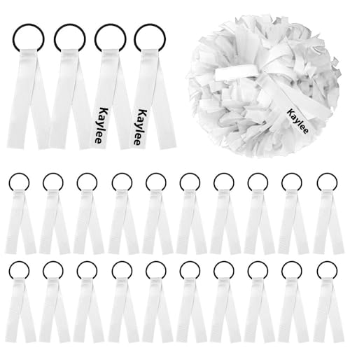 Cheerleader Pom Poms Tags White Cheerleading Namensschilder Bänder personalisierte Cheer Pom Tags Reisekoffer-Etiketten für Rucksack, Taschen, Schlüsselanhänger, 24 Stück von CHMOART