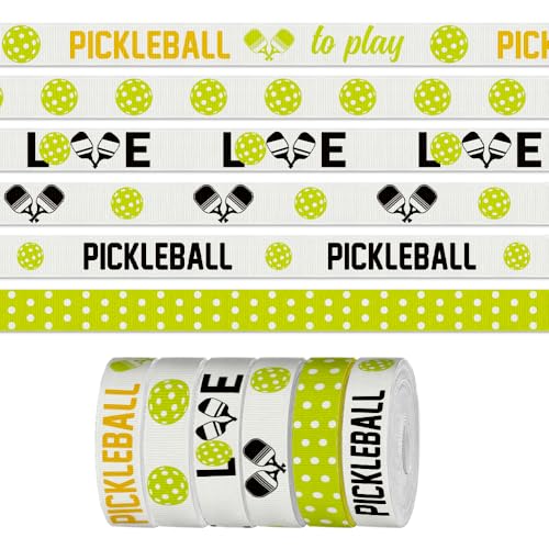 Sport-Pickleball-Band zum Basteln und Nähen, 1,9 cm grüne Ripsbänder für Geschenkverpackungen, Bälle, Spielbänder für Haarschleifen, Sport-Fan-Zubehör, 6 Stück von CHMOART