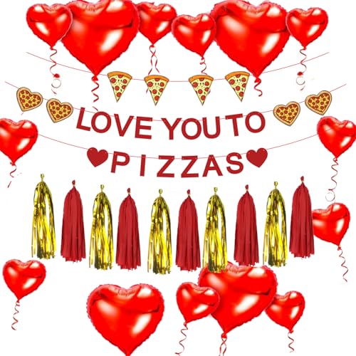 Valentinstag Party Dekoration Set Herz Luftballons Quasten Girlande Hängende Papierfächer für Jubiläen Vorschläge und Feiern (Love You To Pizzas) von CHOIEO