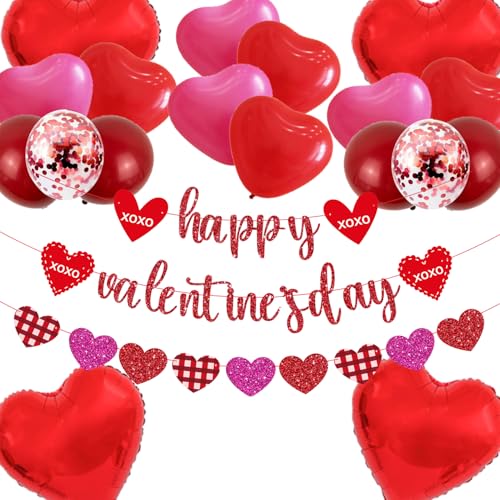 Valentinstag Party Dekoration Set Herz Luftballons Quasten Girlande Hängende Papierfächer für Jubiläen Vorschläge und Feiern (Plaid Heart Valentinstag) von CHOIEO