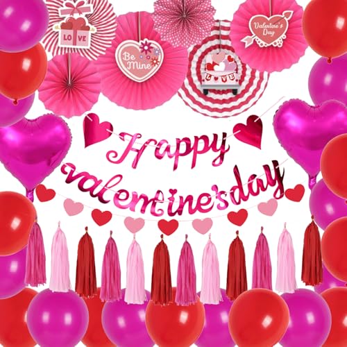 Valentinstag Party Dekoration Set Herz Luftballons Quasten Girlande Hängende Papierfächer für Jubiläen Vorschläge und Feiern (Rosa Fächer Valentinstag) von CHOIEO