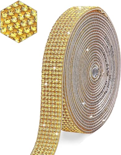 Strassband Selbstklebend, 1 Rolle Strass Bänder, Prickelnd Selbstklebend Diamant Band, Selbstklebend Aufkleber Strass, für DIY, Auto, Zuhause, Hochzeit, Party Dekoration (270cm) (Golden) von CHONGQILAO