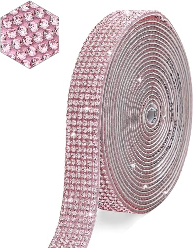 Strassband Selbstklebend, 1 Rolle Strass Bänder, Prickelnd Selbstklebend Diamant Band, Selbstklebend Aufkleber Strass, für DIY, Auto, Zuhause, Hochzeit, Party Dekoration (270cm) (Rosa) von CHONGQILAO