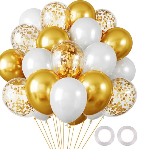 Black and Metallic Gold Balloons for Party Decorations - Perfect for Birthdays, Graduations, New Year's, and Weddings, 60PCS 12-Inch (White and Gold Balloon Arch) von CHOWMI