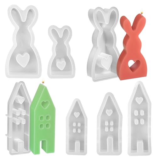 5 STK Silikonformen Gießformen Haus und Hase, Silikonform Ostern Gießform Häuser Osterhase Giessformen für Sojawachs Kerzen, Seife, Gips, Handwerk von CHRI