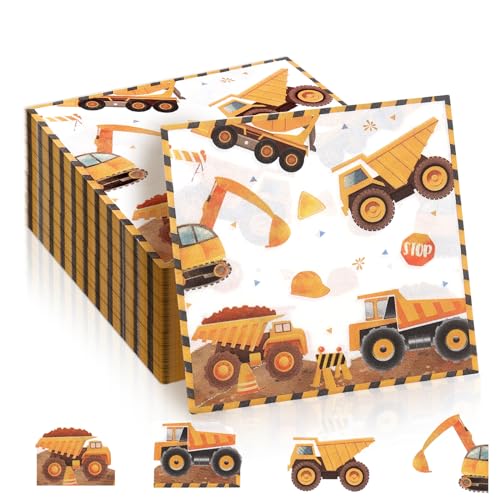 CHRI 80 Stück Servietten Bagger 33x33Cm Servietten Kindergeburtstag Einweg Servietten für Jungen/Mädchen Geburtstag Picknick Abendessen (80 Stück) von CHRI