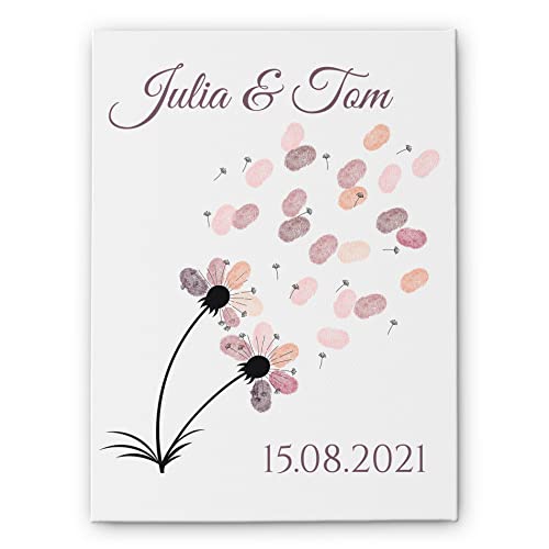 Fingerabdruck Leinwand Hochzeit - tolle Alternative zum Gästebuch - Hochzeitsleinwand Pusteblume für Fingerabdrücke der Gäste - optional mit Stift und Stempelkissen - süße Fingerabdruck-Bilder von CHRISCK design