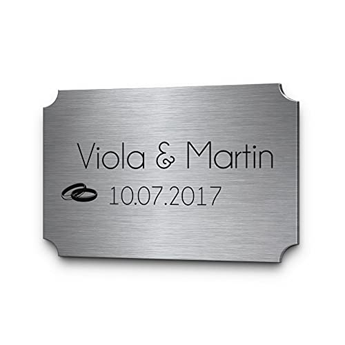 Hochzeitsschilder Edelstahl mit individueller Gravur zB Datum & Name | Viele schöne Designs zB Eheringe Trauringe | Personalisierte Hochzeitsgeschenke Silberhochzeit Just Married von CHRISCK design