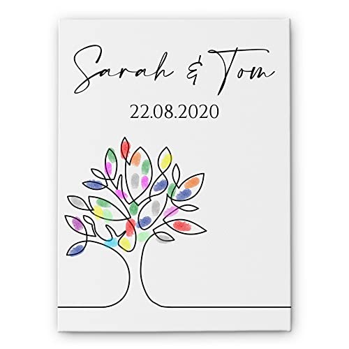 CHRISCK design Personalisiertes Leinwand Gästebuch Hochzeit für Fingerabdrücke - 24x30, 30x40 oder 60x80 cm- Fingerprint Leinwand mit Baum Hochzeitsbaum Wedding Tree von CHRISCK design