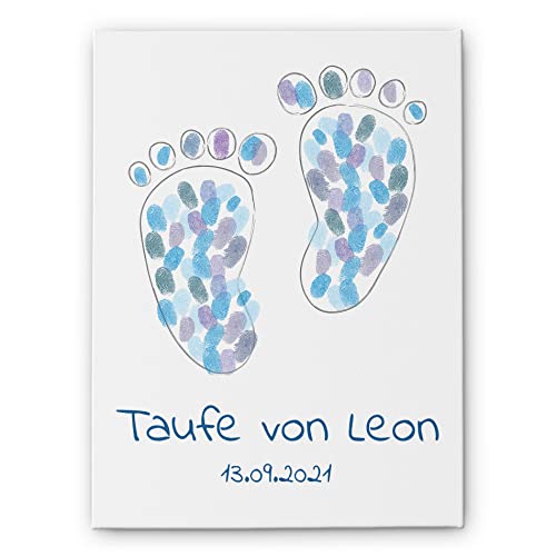 Taufe Fingerabdruck Leinwand - Fingerabdrücke Gästebuch mit Kinder Baby Motiven - Mit Namen & Wunschtext - tolle Fingerprint Idee für Geburt Geburtstag - Babyparty Geschenk Mädchen Jungen von CHRISCK design