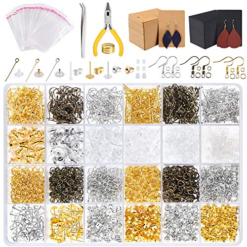 CHRORINE 2940 Pcs Schmuck Basteln Zubehör Ohrringherstellung Kit ohrringe Ohrhaken Biegeringe für die Herstellung und Reparatur von Ohrringen Armband DIY von CHRORINE