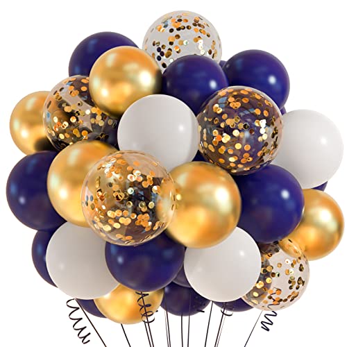 CHRORINE 50 Stück marineblaue und goldene Luftballons, 30,5 cm, Marineblau, Weiß, Metallic, Gold, Konfetti-Ballons für Babyparty, Geburtstag, Hochzeit, Jahrestag, Party-Dekoration von CHRORINE