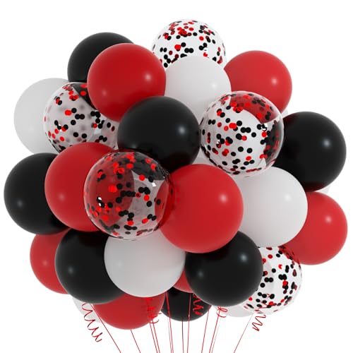 CHRORINE Konfetti-Luftballons mit Bändern, 30,5 cm, Weiß, Schwarz, Rot, 50 Stück von CHRORINE