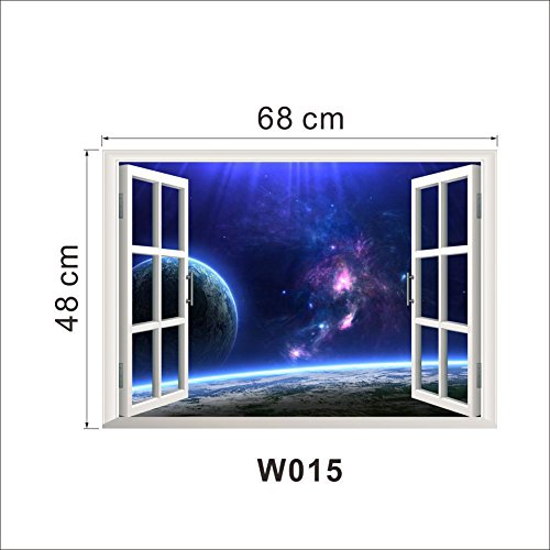 CHSLO 3D Gefälschtes Fenster Planet Sternenhimmel Wandaufkleber Wohnzimmer Schlafzimmer Kinderzimmer Dekoration Aufkleber von CHSLO