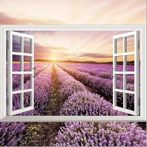 CHSLO 3D Stereoskopische Simulation Gefälschtes Fenster Landschaft Wandaufkleber Ozean Lavendel Blume Meer Sonnenblume Dekorative Wandaufkleber von CHSLO