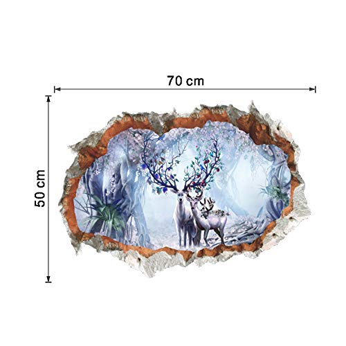 CHSLO 3D dreidimensionale gebrochene Wand, Wald, Sika Hirsch Aufkleber, Wohnzimmer, Fernseher, Hintergrundwand, dekorativer Wandaufkleber von CHSLO