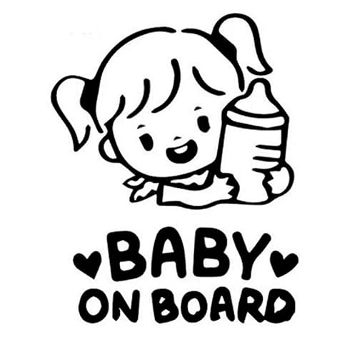 CHSLO Autoaufkleber 12,7 * 16 CM BABY AN BORD Cartoon süßes kleines Mädchen hält eine Flasche Auto Styling Aufkleber Fenster Aufkleber Schwarz/Silber von CHSLO