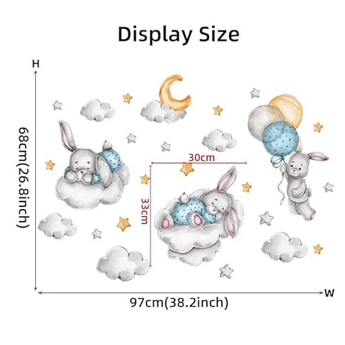 CHSLO Cartoon 3 Kaninchen, Wolken, Luftballons, selbstklebende Wandaufkleber, süße Ins, Wind Kinderzimmer Dekoration Aufkleber von CHSLO