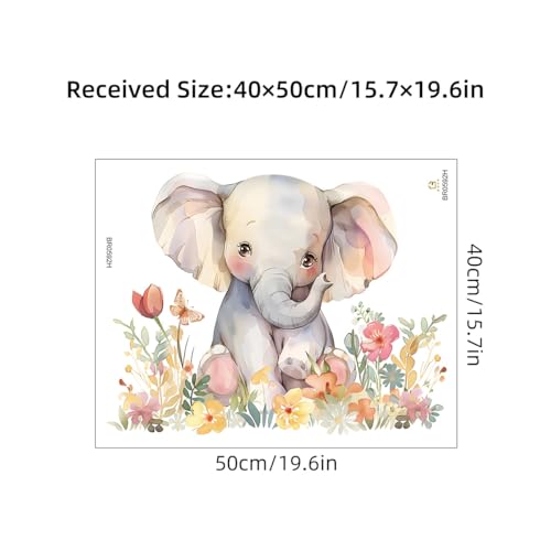 CHSLO Cartoon Aquarell Blumen, süßes Baby Elefant selbstklebende Wandaufkleber, Ins, Wind Kinderzimmer Wanddekoration Aufkleber von CHSLO