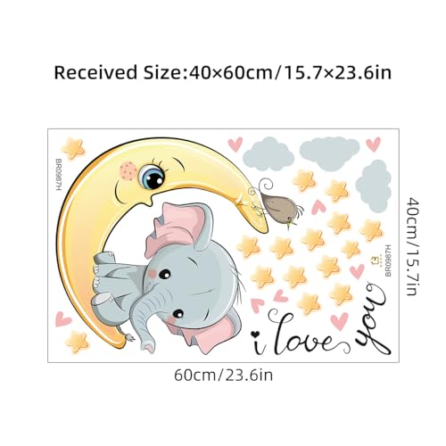 CHSLO Cartoon Mond süß Baby Elefant selbstklebende Wandaufkleber im Kinderzimmer Schlafzimmer Hintergrund Wanddekoration Aufkleber von CHSLO