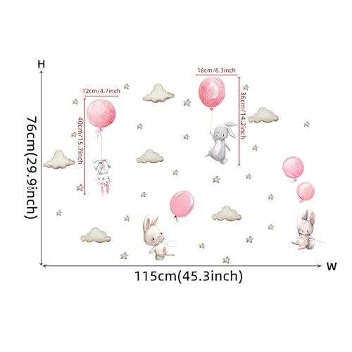 CHSLO Cartoon Wolken, Sterne, Hase, Luftballons, selbstklebende Wandaufkleber, Kinderzimmer Wohnkultur Aufkleber von CHSLO