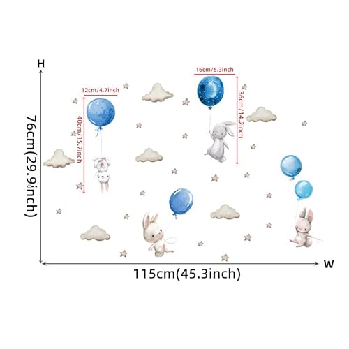 CHSLO Cartoon Wolken, Sterne, Hase, Luftballons, selbstklebende Wandaufkleber, Kinderzimmer Wohnkultur Aufkleber von CHSLO